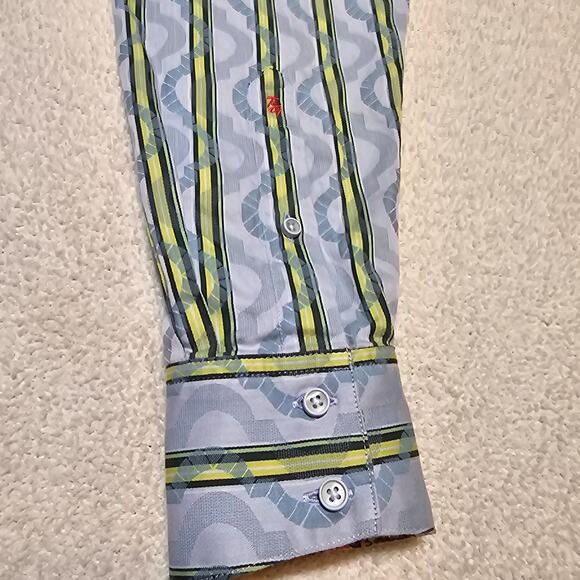 Robert Graham Men’s XL Button Front Shirt Blue Green Stripe Flipp Cuffs - Picture 4 of 11